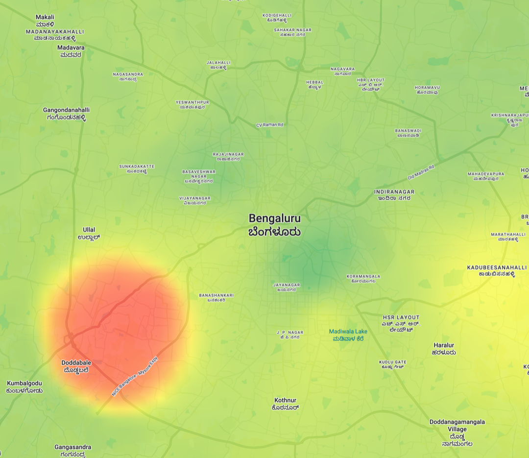 Google Maps AQI Layer showing Gubbalala in red
